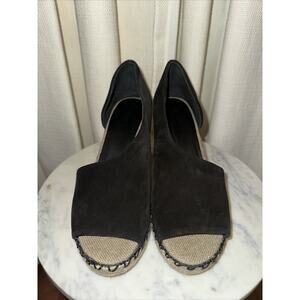 VINCE‎ Sonora Suede Espadrille Wedge Asymmetric Black Sandal Shoe Sz 7